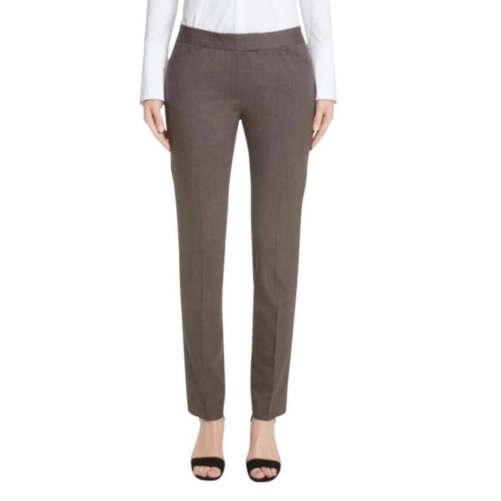 Lafayette 148 New York Irving Stretch Virgin Wool Slim Leg Trousers Taupe 10‎